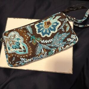 Vera Bradley Java BlueTeal and Brown Patterned Wristlet